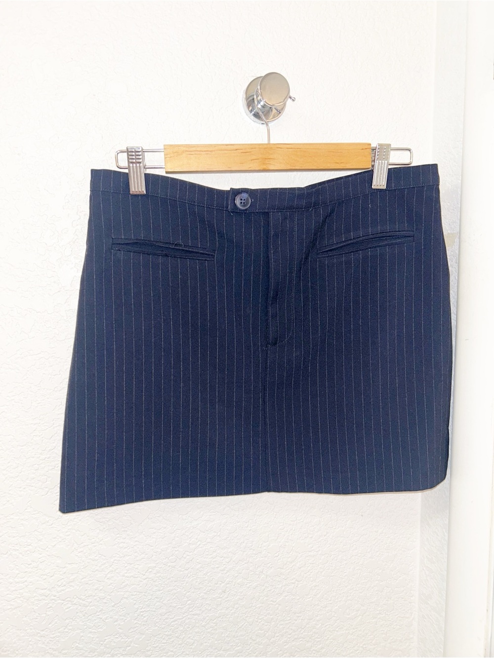 PULL & BEAR The Nearly Micro Mini Pin-Striped Navy Skirt 14” SZ: Larg